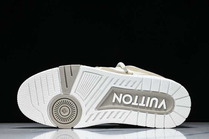 LEATHER CASUAL SPORTS SHOES BEIGE/BROWN/WHITE