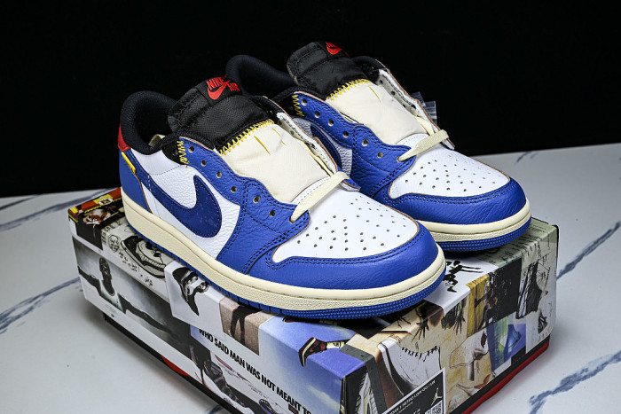 HQ6998-146 FRAGMENT DESIGN UNION AIR JORDAN 1 LOW-TOP CASUAL SNEAKERS WHITE/BLUE/BLACK/RED