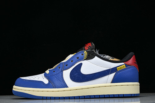 HQ6998-146 FRAGMENT DESIGN UNION AIR JORDAN 1 LOW-TOP CASUAL SNEAKERS WHITE/BLUE/BLACK/RED