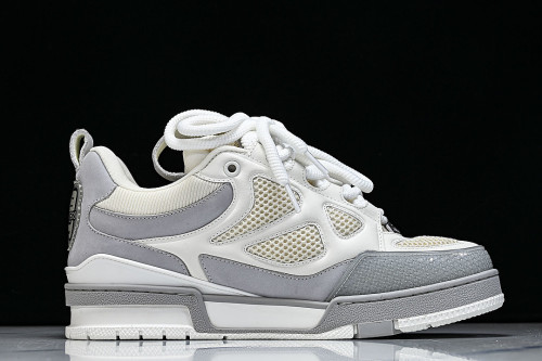 LEATHER CASUAL SPORTS SHOES WHITE/BEIGE/GREY