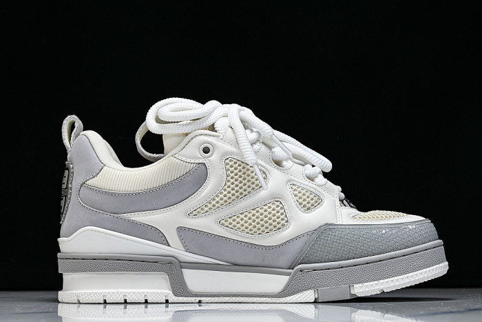 LEATHER CASUAL SPORTS SHOES WHITE/BEIGE/GREY