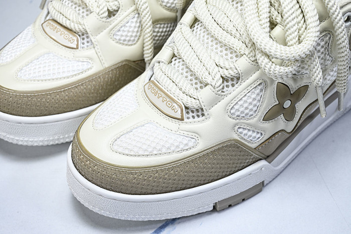 LEATHER CASUAL SPORTS SHOES BEIGE/BROWN/WHITE