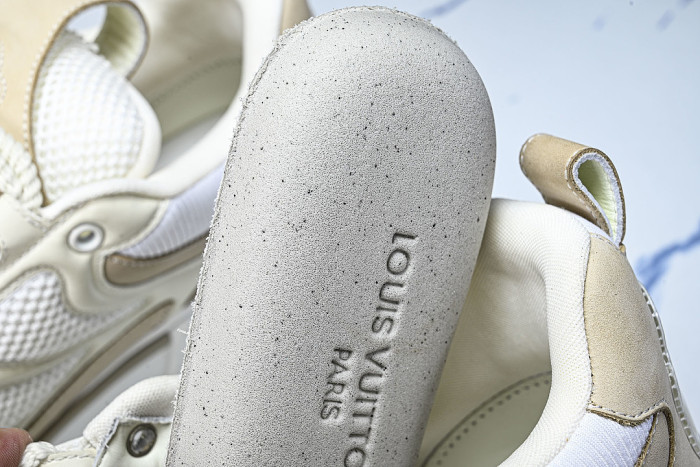 LEATHER CASUAL SPORTS SHOES BEIGE/BROWN/WHITE
