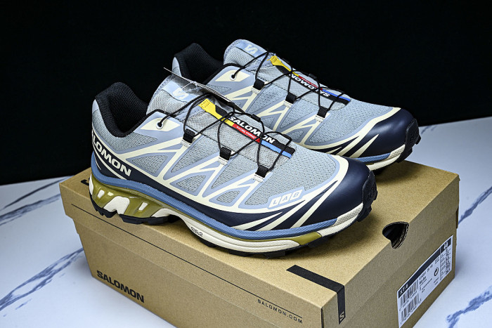414551-28 XT-6 OUTDOOR TRAIL RUNNING SHOES BLUE/BEIGE/BLACK/GREEN