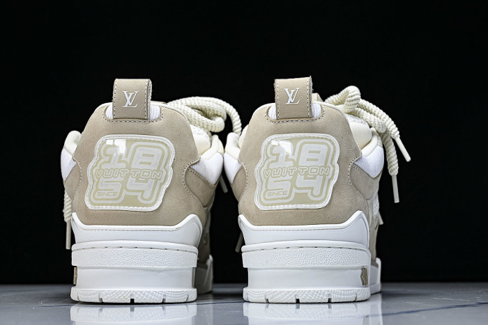 LEATHER CASUAL SPORTS SHOES BEIGE/BROWN/WHITE