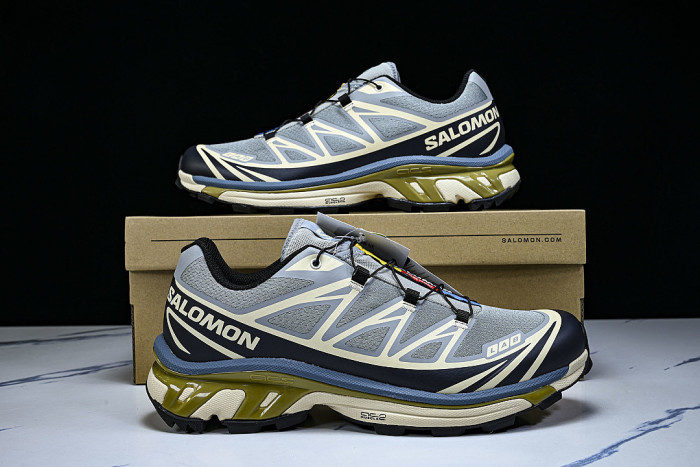 414551-28 XT-6 OUTDOOR TRAIL RUNNING SHOES BLUE/BEIGE/BLACK/GREEN