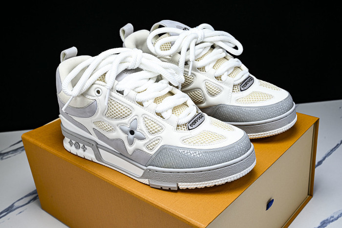 LEATHER CASUAL SPORTS SHOES WHITE/BEIGE/GREY