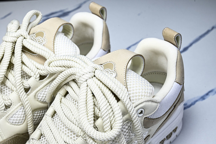 LEATHER CASUAL SPORTS SHOES BEIGE/BROWN/WHITE