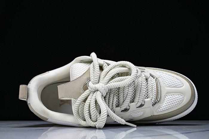 LEATHER CASUAL SPORTS SHOES BEIGE/BROWN/WHITE