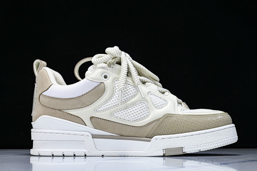 LEATHER CASUAL SPORTS SHOES BEIGE/BROWN/WHITE
