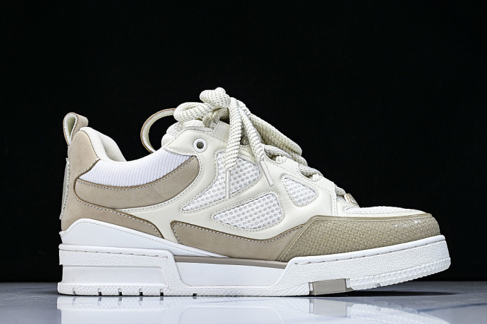 LEATHER CASUAL SPORTS SHOES BEIGE/BROWN/WHITE