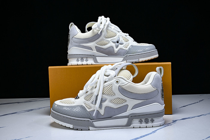 LEATHER CASUAL SPORTS SHOES WHITE/BEIGE/GREY
