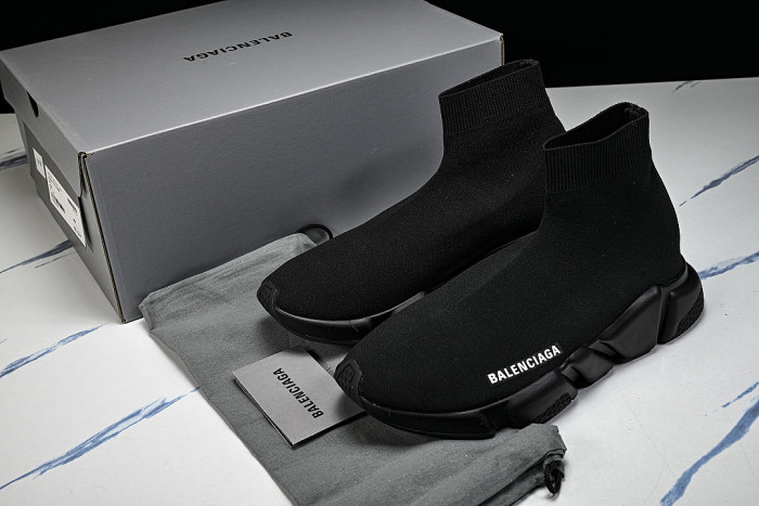 W05G0-1000 BALENCIAGA HIGH TOP MEN'S AND WOMEN'S CASUAL AND SIMPLE SPORTS SHOES BLACK/INKINESS
