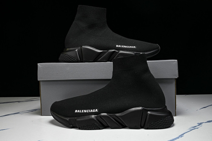 W05G0-1000 BALENCIAGA HIGH TOP MEN'S AND WOMEN'S CASUAL AND SIMPLE SPORTS SHOES BLACK/INKINESS