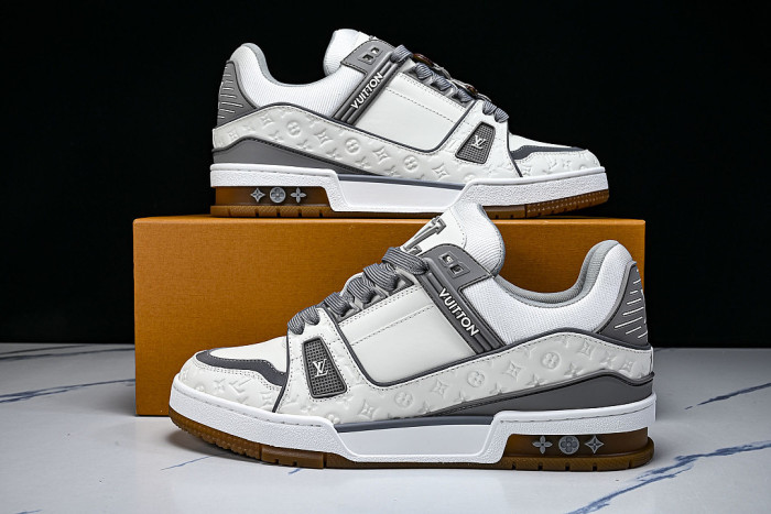 MAN TRAINER SPORTY LACE UP LOW TOP CASUAL SNEAKERS DARK GRAY/CONCRETE GREY