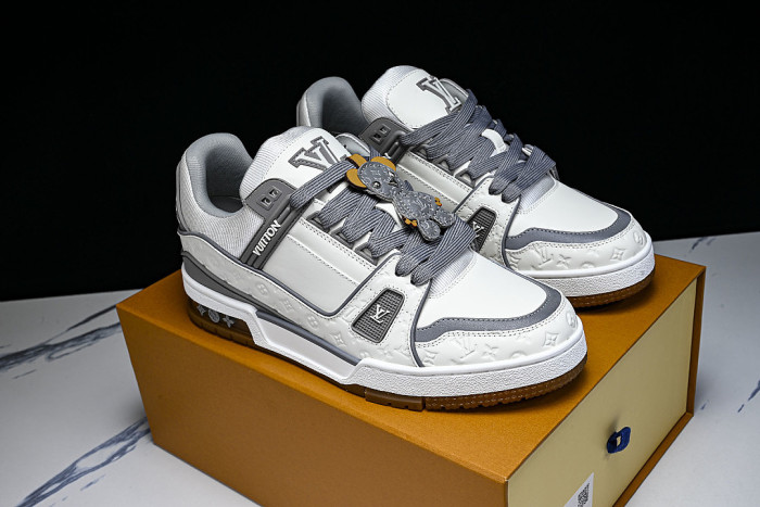 MAN TRAINER SPORTY LACE UP LOW TOP CASUAL SNEAKERS DARK GRAY/CONCRETE GREY