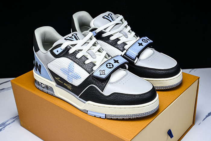 LEATHER SPORTS SHOES WHITE/BLACK/GREY/BLUE