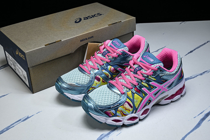 T485Q-0235 GEL-NIMBUS 16 SPORTIVE CASUAL RUNNING SHOES BLUE/PINK/GREEN/RED