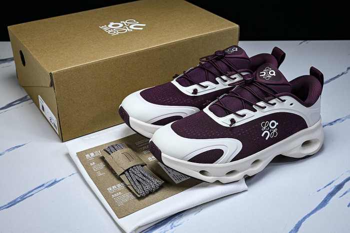 ON RUNNING LEISURE SPORTS SHOES WHITE/WINE RED