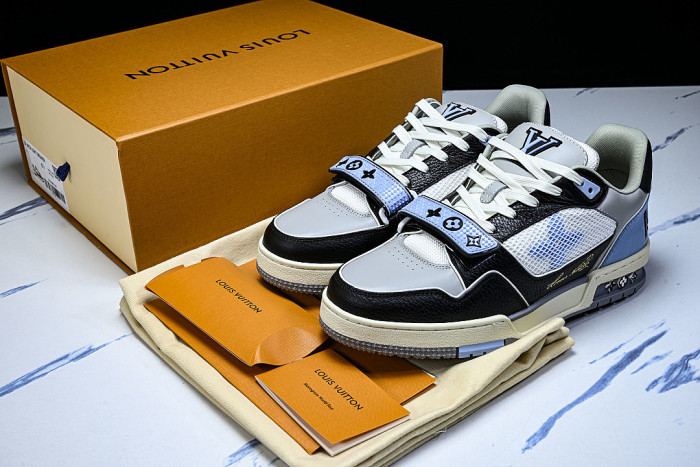 LEATHER SPORTS SHOES WHITE/BLACK/GREY/BLUE