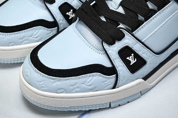 MAN TRAINER SPORTS SHOES LACE UP COWHIDE RUNNING SHOES CASUAL BOARD SHOES LIGHT BLUE/ICE BLUE