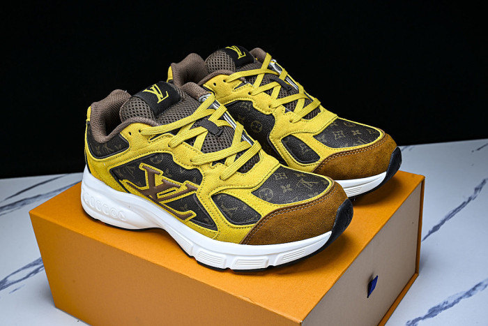 MESH-WOVEN SPORTY CASUAL RUNNING SHOES YELLOW/BROWN