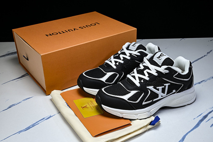 MESH-WOVEN SPORTY CASUAL RUNNING SHOES BLACK/WHITE/BLACK