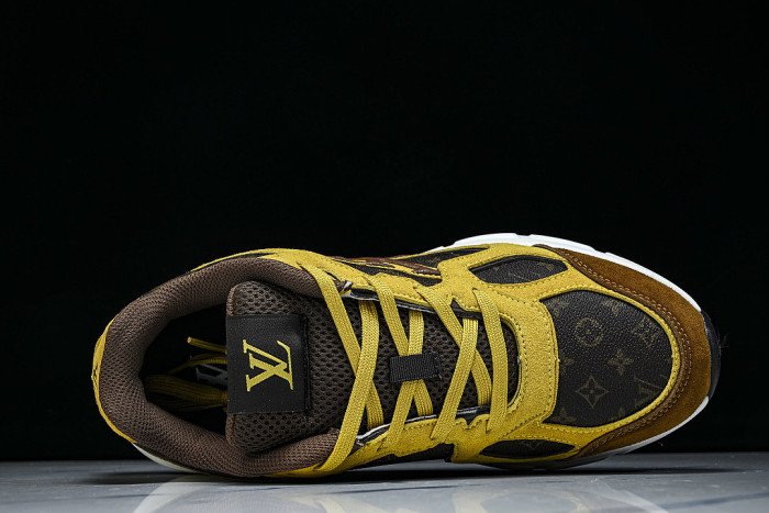MESH-WOVEN SPORTY CASUAL RUNNING SHOES YELLOW/BROWN