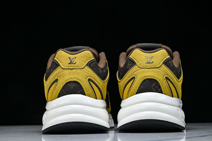 MESH-WOVEN SPORTY CASUAL RUNNING SHOES YELLOW/BROWN