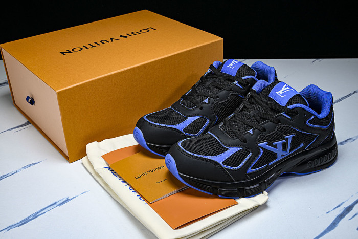 MESH-WOVEN SPORTY CASUAL RUNNING SHOES BLACK/BLUE/BLACK