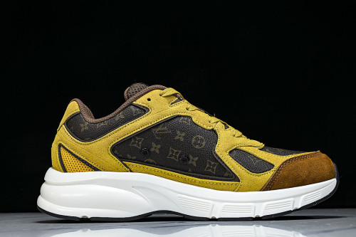 MESH-WOVEN SPORTY CASUAL RUNNING SHOES YELLOW/BROWN
