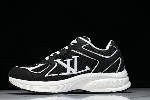 MESH-WOVEN SPORTY CASUAL RUNNING SHOES BLACK/WHITE/BLACK