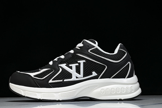MESH-WOVEN SPORTY CASUAL RUNNING SHOES BLACK/WHITE/BLACK