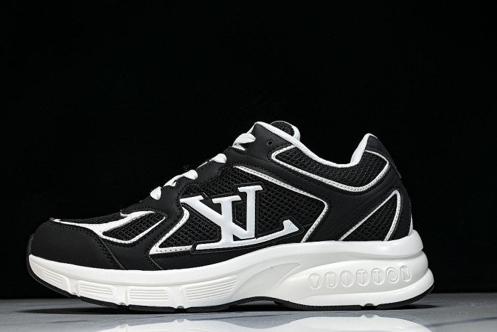 MESH-WOVEN SPORTY CASUAL RUNNING SHOES BLACK/WHITE/BLACK