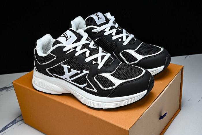 MESH-WOVEN SPORTY CASUAL RUNNING SHOES BLACK/WHITE/BLACK