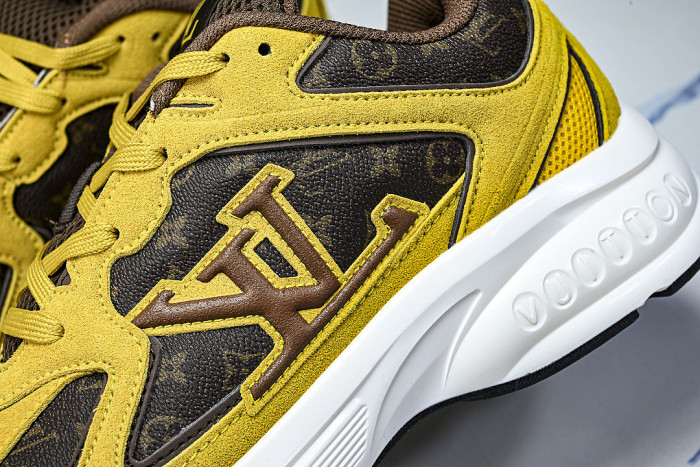 MESH-WOVEN SPORTY CASUAL RUNNING SHOES YELLOW/BROWN