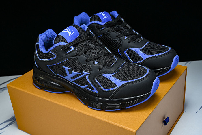 MESH-WOVEN SPORTY CASUAL RUNNING SHOES BLACK/BLUE/BLACK