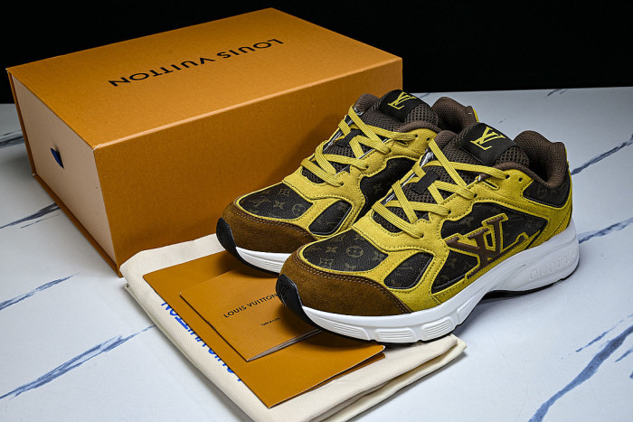 MESH-WOVEN SPORTY CASUAL RUNNING SHOES YELLOW/BROWN