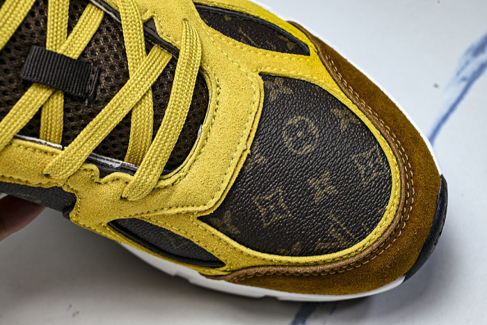 MESH-WOVEN SPORTY CASUAL RUNNING SHOES YELLOW/BROWN