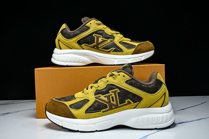 MESH-WOVEN SPORTY CASUAL RUNNING SHOES YELLOW/BROWN