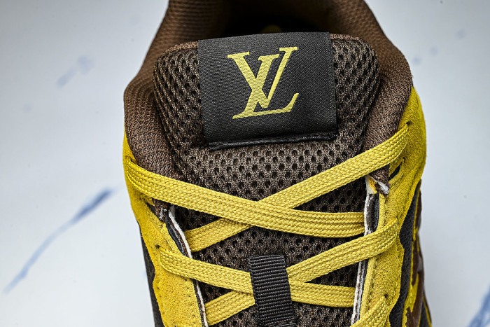 MESH-WOVEN SPORTY CASUAL RUNNING SHOES YELLOW/BROWN