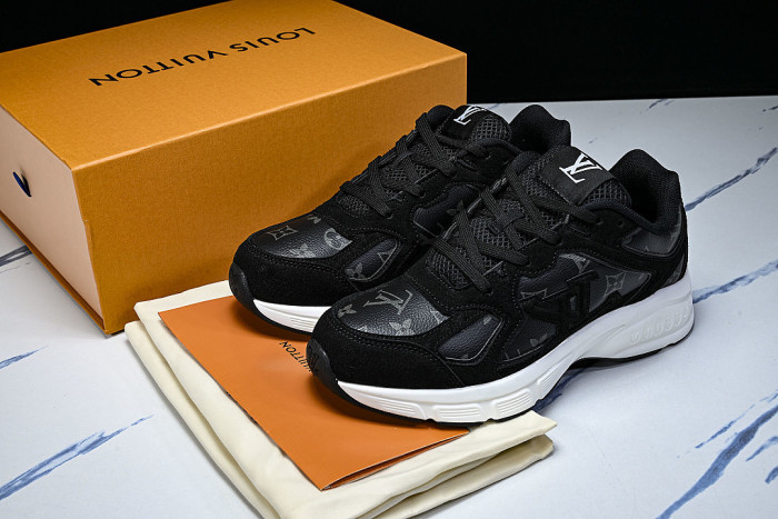 MESH-WOVEN SPORTY CASUAL RUNNING SHOES BLACK/WHITE/BLACK