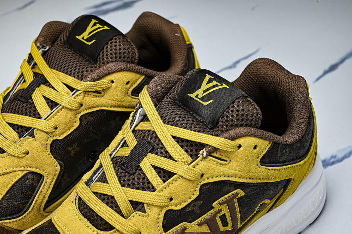 MESH-WOVEN SPORTY CASUAL RUNNING SHOES YELLOW/BROWN