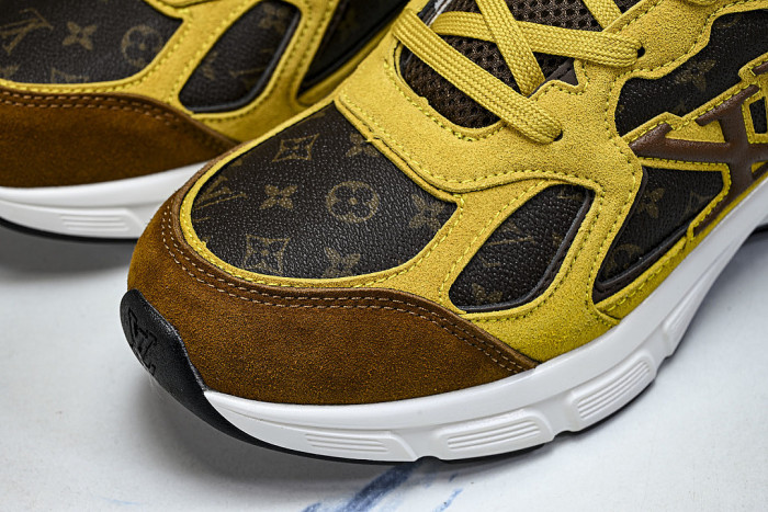MESH-WOVEN SPORTY CASUAL RUNNING SHOES YELLOW/BROWN