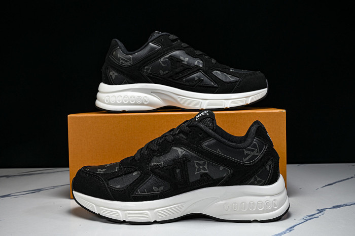 MESH-WOVEN SPORTY CASUAL RUNNING SHOES BLACK/WHITE/BLACK