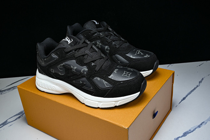 MESH-WOVEN SPORTY CASUAL RUNNING SHOES BLACK/WHITE/BLACK