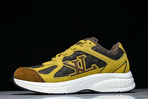 MESH-WOVEN SPORTY CASUAL RUNNING SHOES YELLOW/BROWN