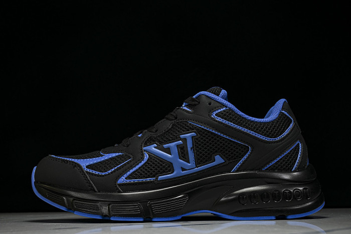 MESH-WOVEN SPORTY CASUAL RUNNING SHOES BLACK/BLUE/BLACK