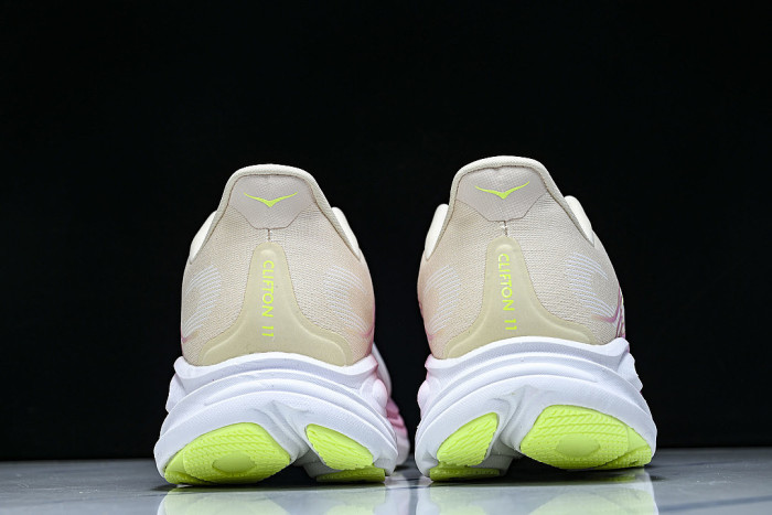1176573-TWW ONE ONE CLIFTON 11 KNITTED MESH RUNNING SHOES BEIGE/PINK/GREEN