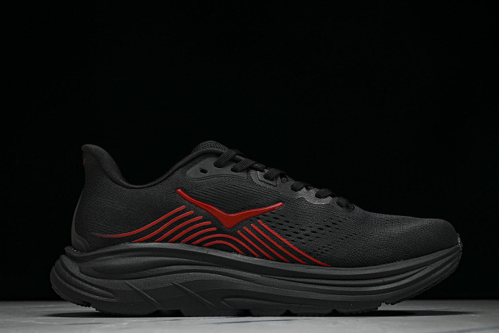 1176572-BLCKP ONE ONE CLIFTON 11 KNITTED MESH RUNNING SHOES BLACK/RED/BLACK